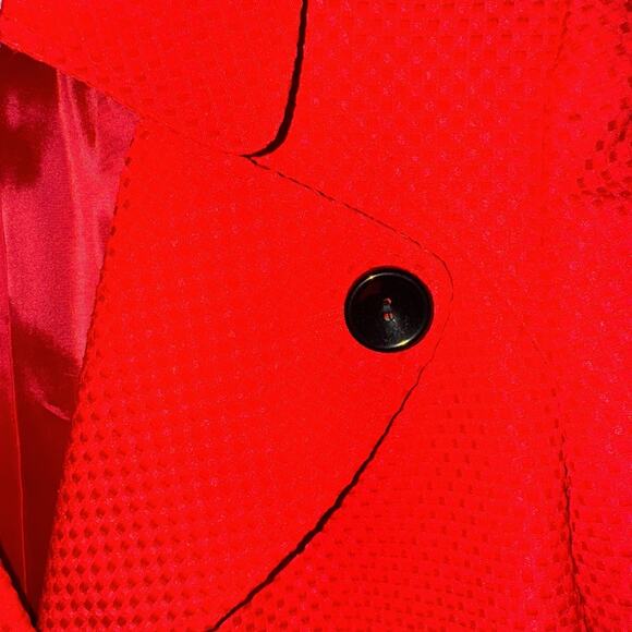 Evan Picone Red Blazer Womens 4P Open Front Lined Jacket Holidays Black Buttons - Picture 4 of 8